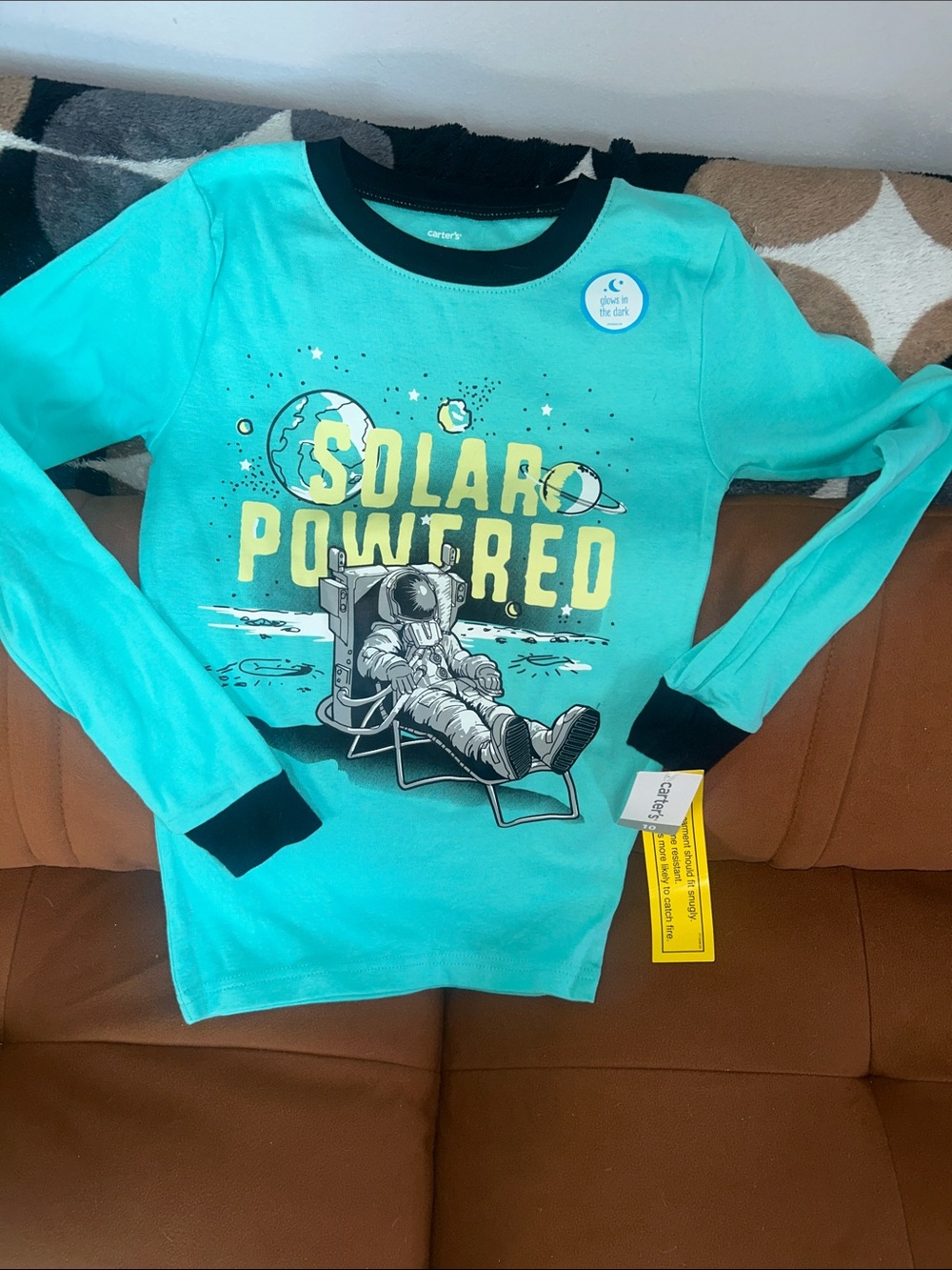 Carter's Teal Long-Sleeve 'Solar Powered' Glow Astronaut Pajama Top